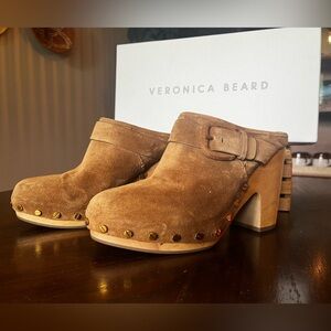 Veronica Beard ‘Dacey’ Studded Suede Block Heel Platform Clogs Mules Slides